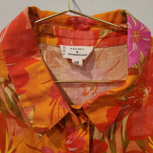 Anthropologie Kachel pink floral linen romper size 10 - Picture 7 of 9